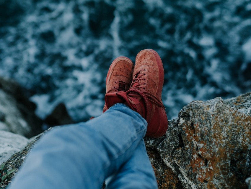 legs, stones, water, cliff