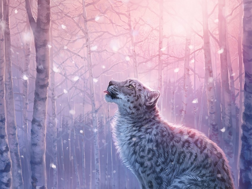 Leopard Art Snow Leopard Forest Snow Background