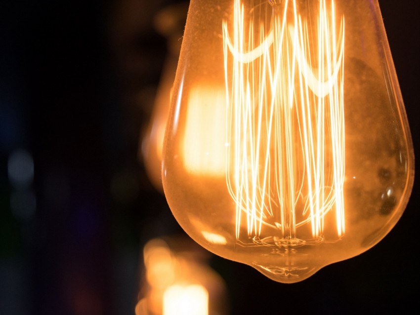 Light Bulb Electricity Light Filament Current Closeup Background