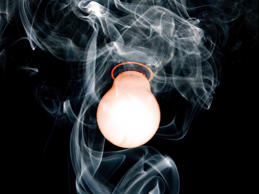 light bulb, smoke, electricity, lighting