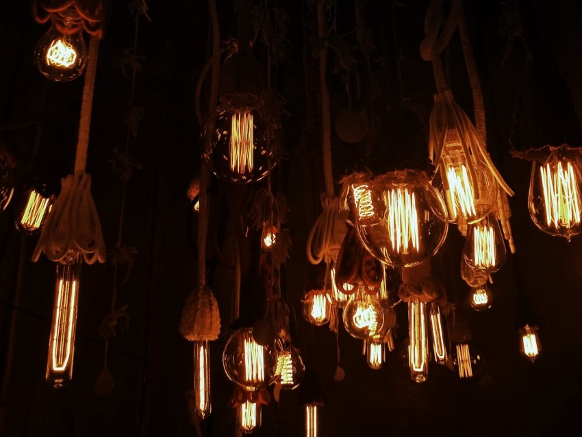 light bulbs, chandeliers, ropes, lighting, light, electricity