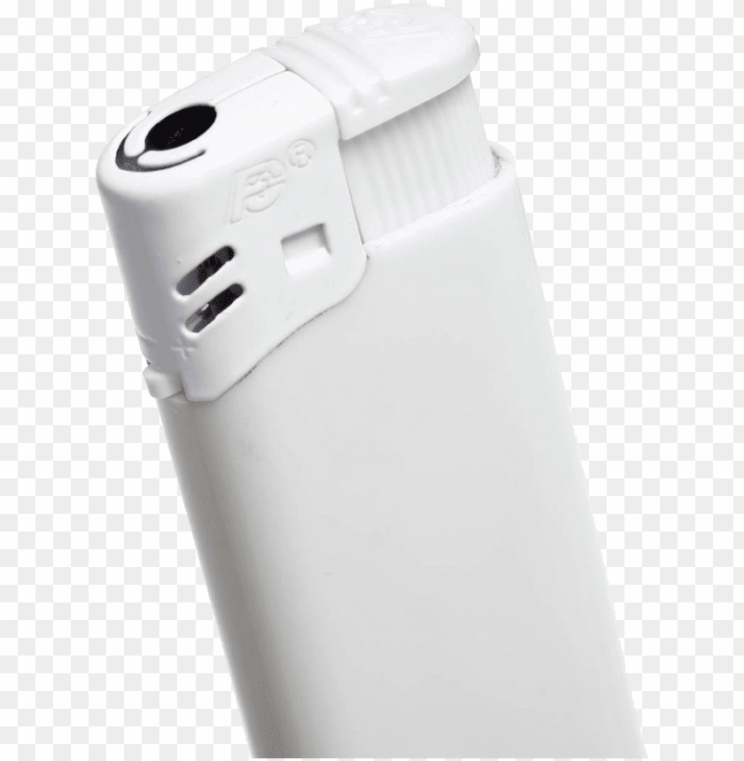 Close-up of a white lighter on a transparent background.