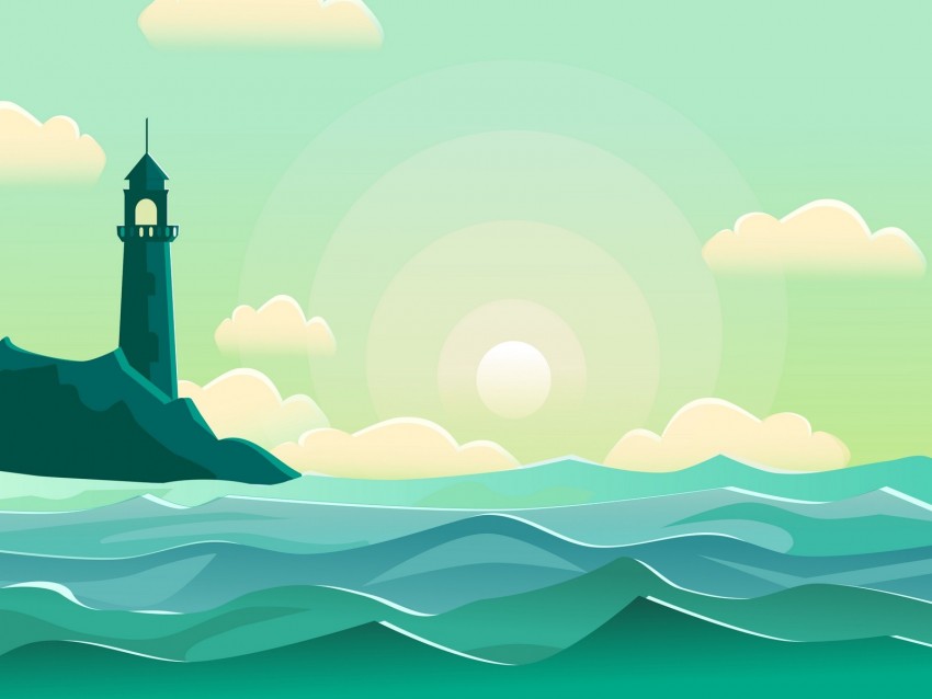 Lighthouse Sea Wave Vector Art Background