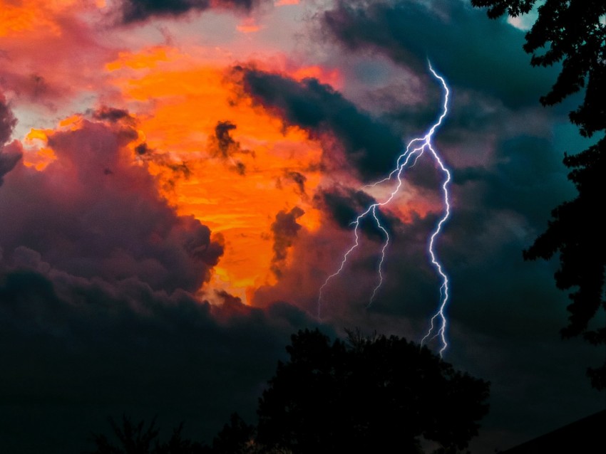 lightning, clouds, overcast, twilight, sky