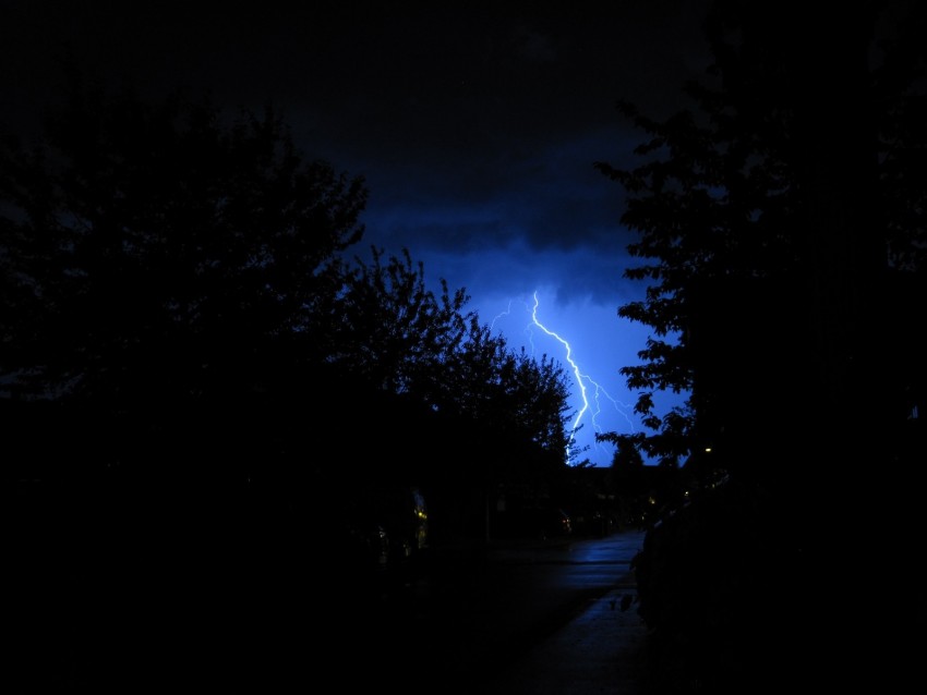 Lightning Night Trees Sky Overcast Dark Background