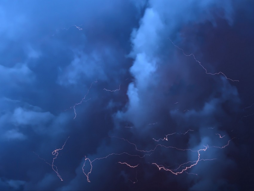 lightning, thunderstorm, clouds, overcast