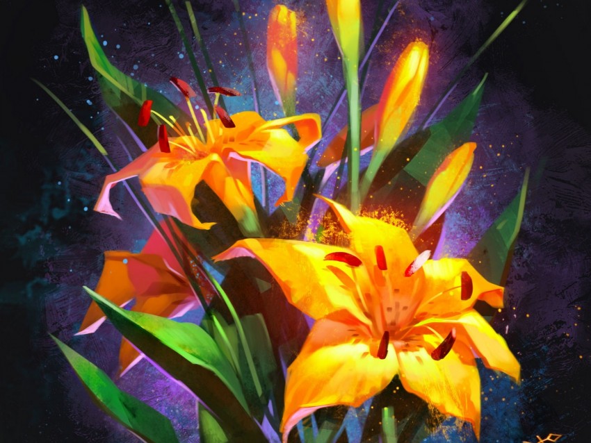 lilies, bouquet, flowers, yellow