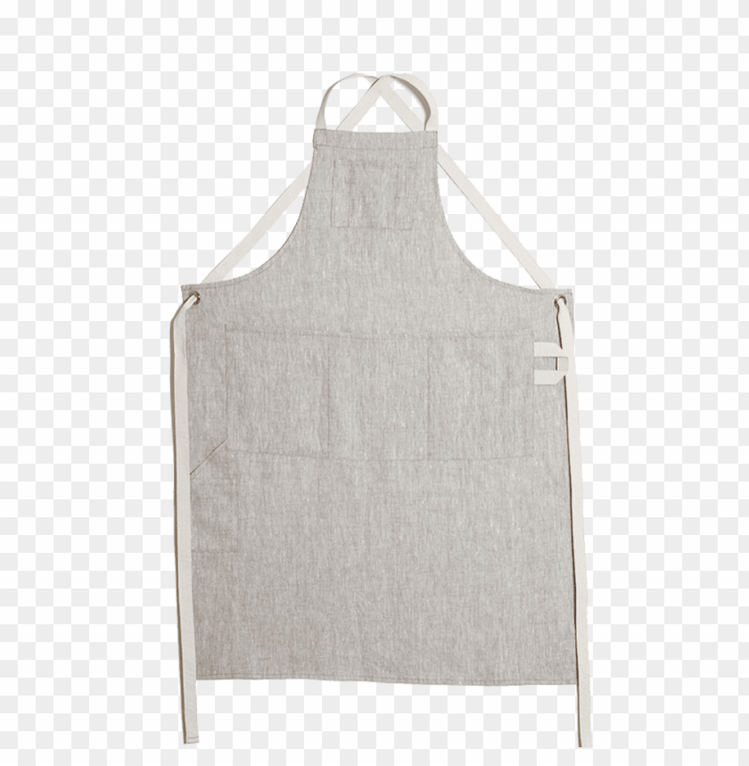 Gray linen apron with straps and pockets on a transparent background