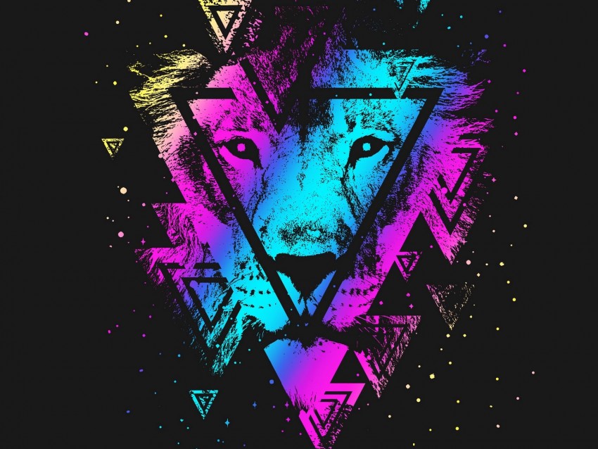 Lion Colorful Triangle Art Muzzle Background