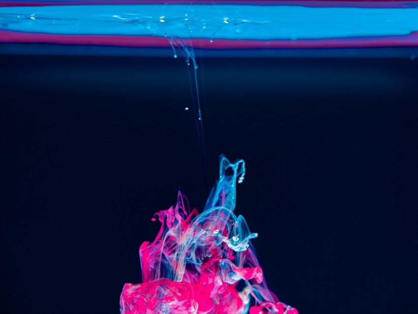 liquid, paint, macro, blue, pink