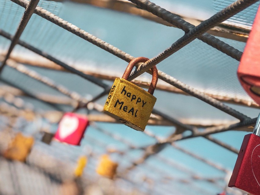 lock, closed, golden, inscription