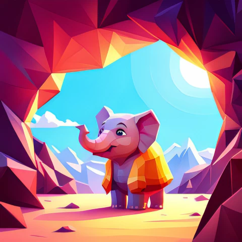 Adorable baby elephant, Colorful cloak, Vibrant colors,Low poly art, Whimsical design, Joyful illustration,Elephant head