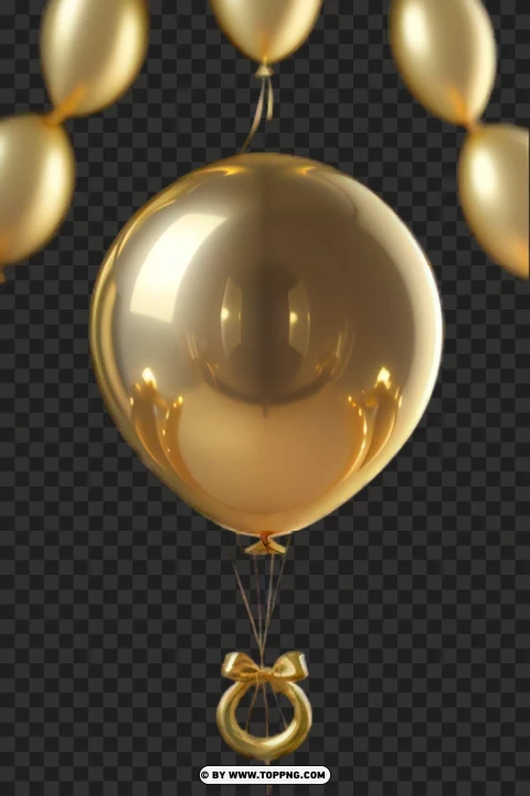 Golden Balloon,Shiny Gold Balloon,Round Gold Balloon,Curly Gold Ribbon,See-Through Background,Gleaming Gold Balloon,Lustrous Gold Balloon