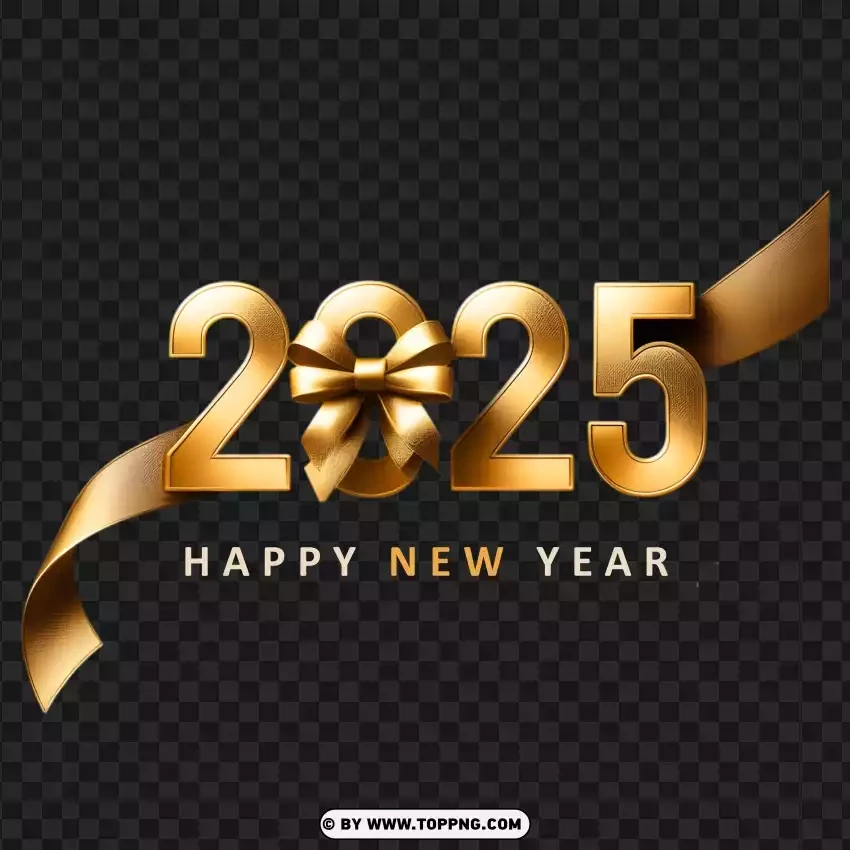 Luxurious 2025 New Year 2025 Golden Ribbon And Bow PNG Transparent Background