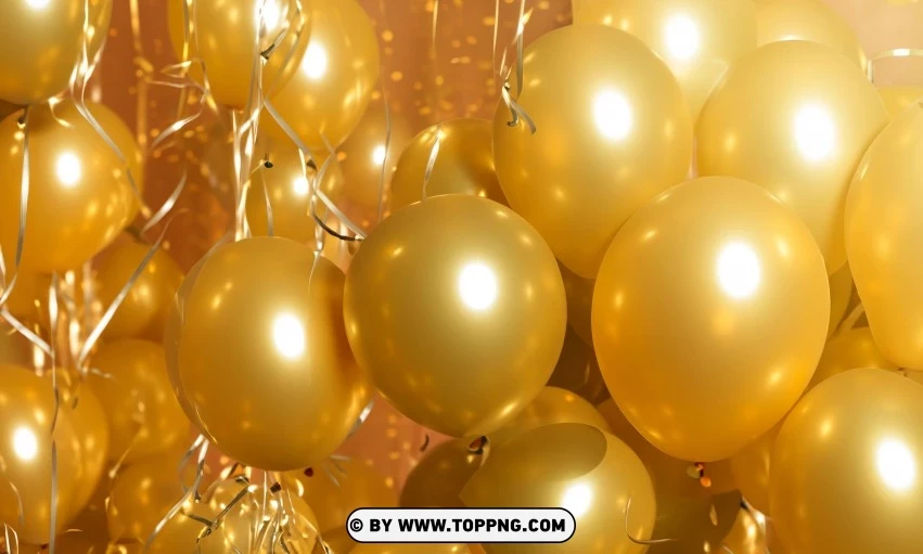 Festive golden balloons, Confetti celebration backdrop, Blurred bokeh party background, Golden inflatable balloons decor, Festive event ambiance, Confetti-filled background, Luxury party scene