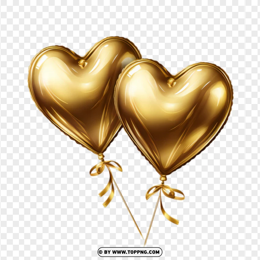 Luxurious Gold Twin Heart Love Balloons Hd PNG Transparent Background