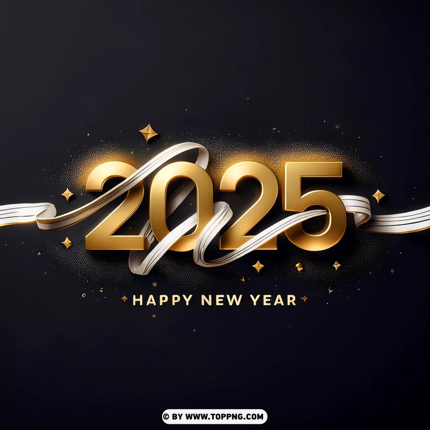 Luxury 2025 Greeting Design In Bold Gold And White PNG Transparent Background