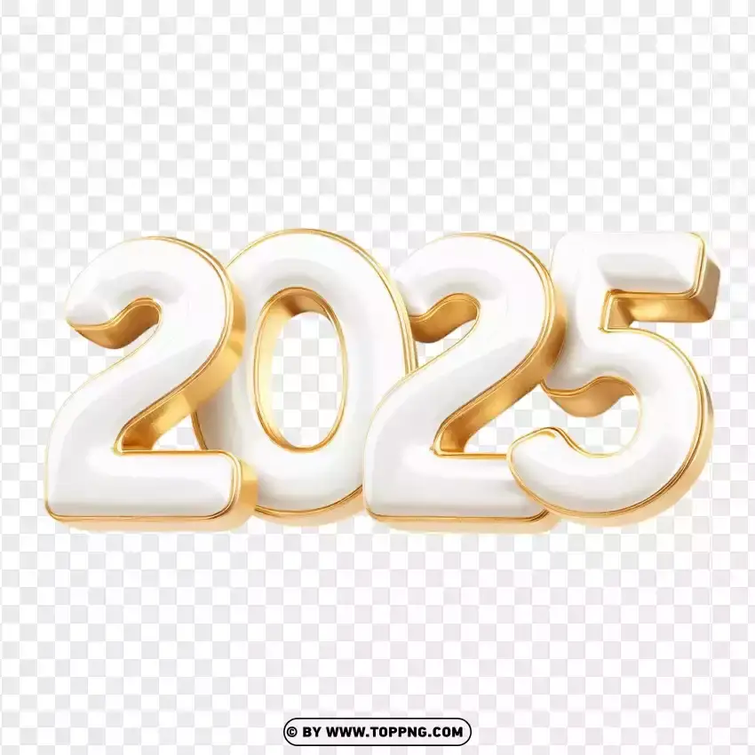 Luxury 2025 Numbers In White And Gold PNG Transparent Background