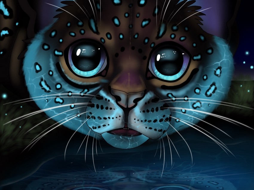 lynx, glance, art, big cat, reflection