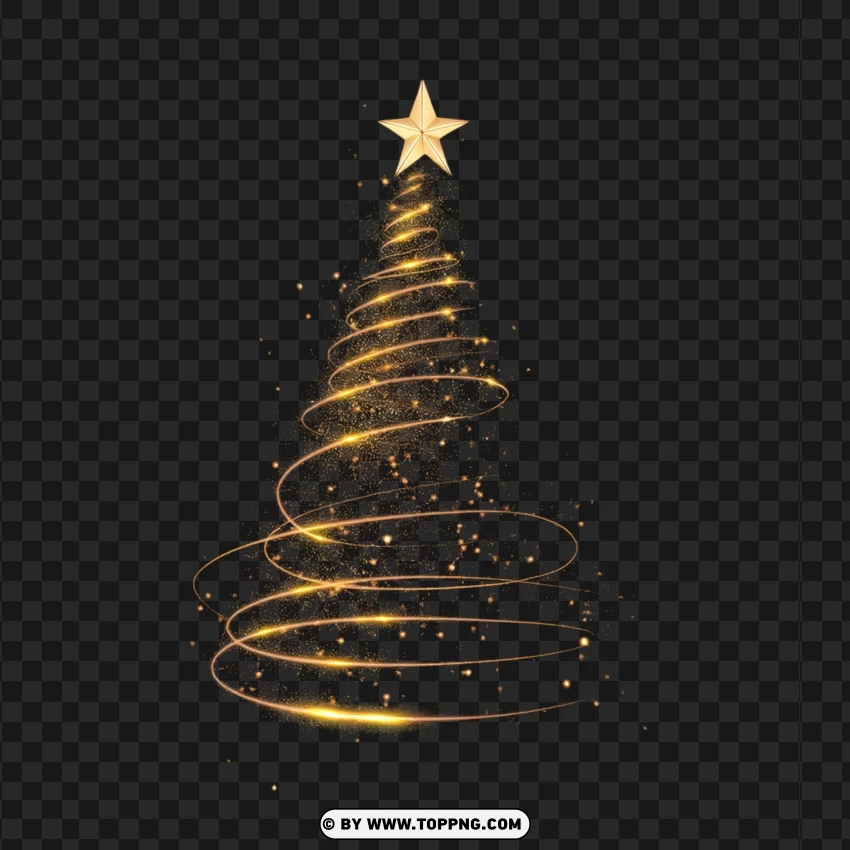 Magical Spiral Christmas Tree Illustration With Golden Star PNG Transparent Background