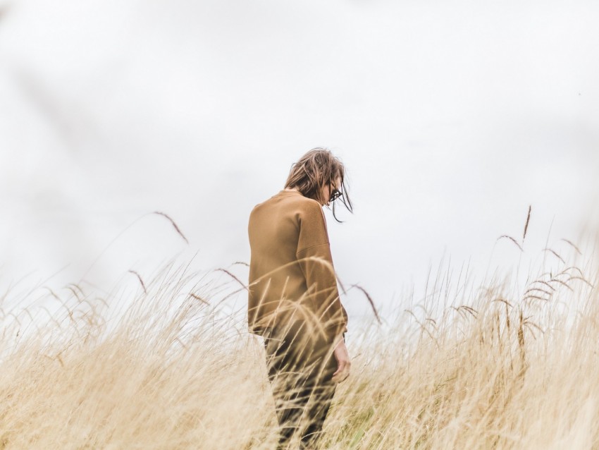 man, grass, loneliness, spikelets, field