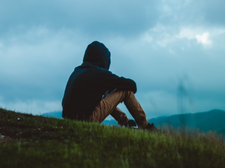 Man Hood Field Clouds Sky Loneliness Background