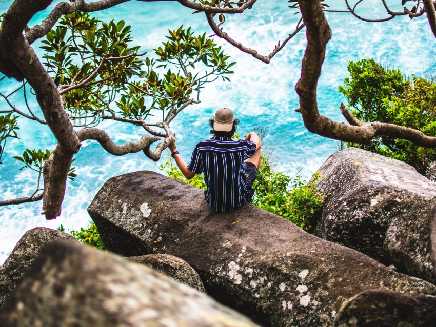 man, loneliness, stones, sea, solitude