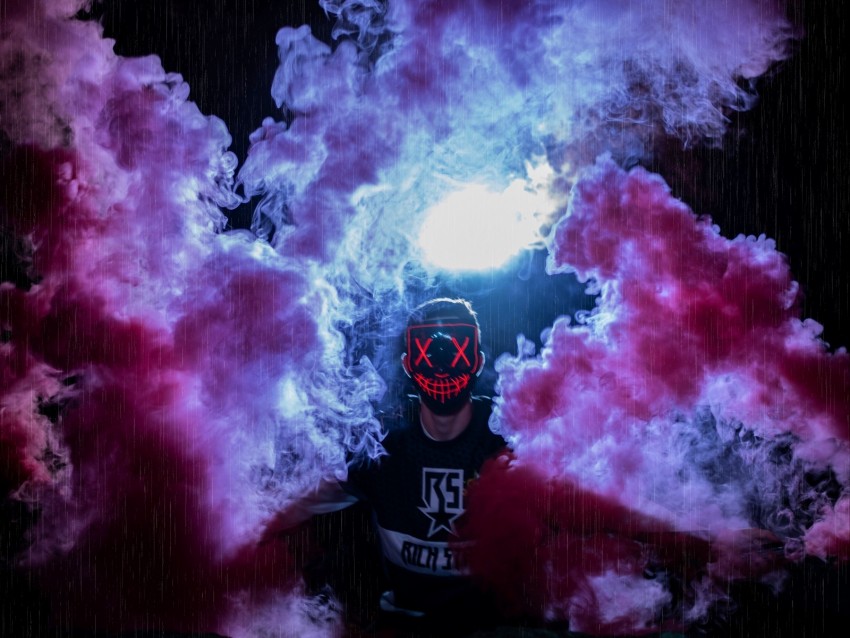 Man Mask Colored Smoke Anonymous Background