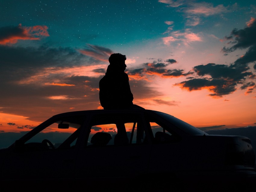 man, starry sky, car, solitude, loneliness