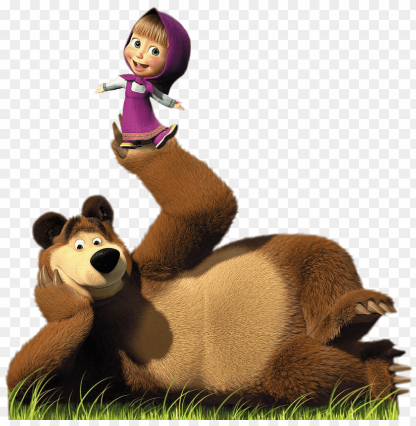 at the movies, cartoons, masha and the bear, masha doing balancing act on bear's paw, 