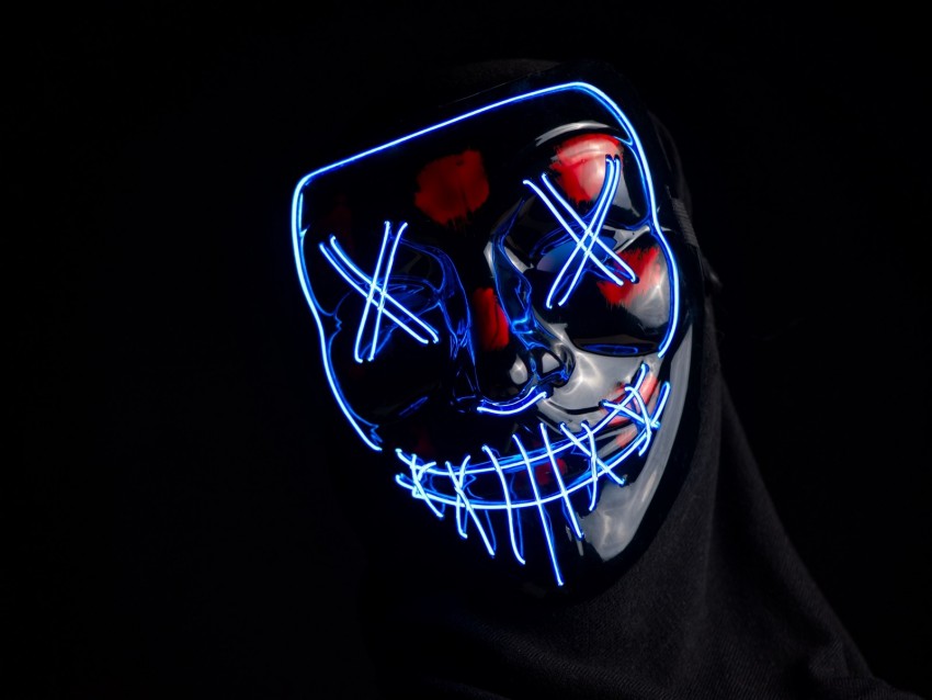 Mask Anonymous Neon Face Hidden Dark Background