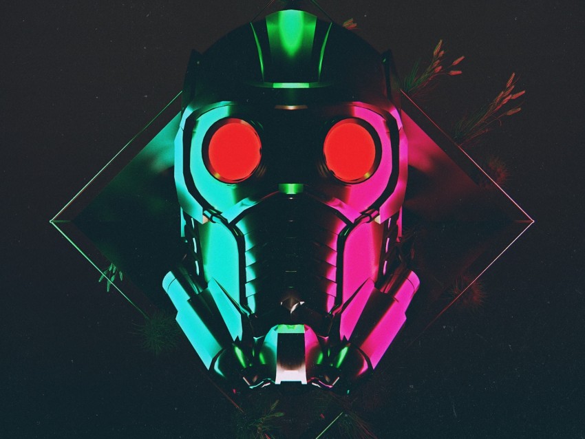 futuristic mask, sci-fi art, digital illustration, neon colors, character design