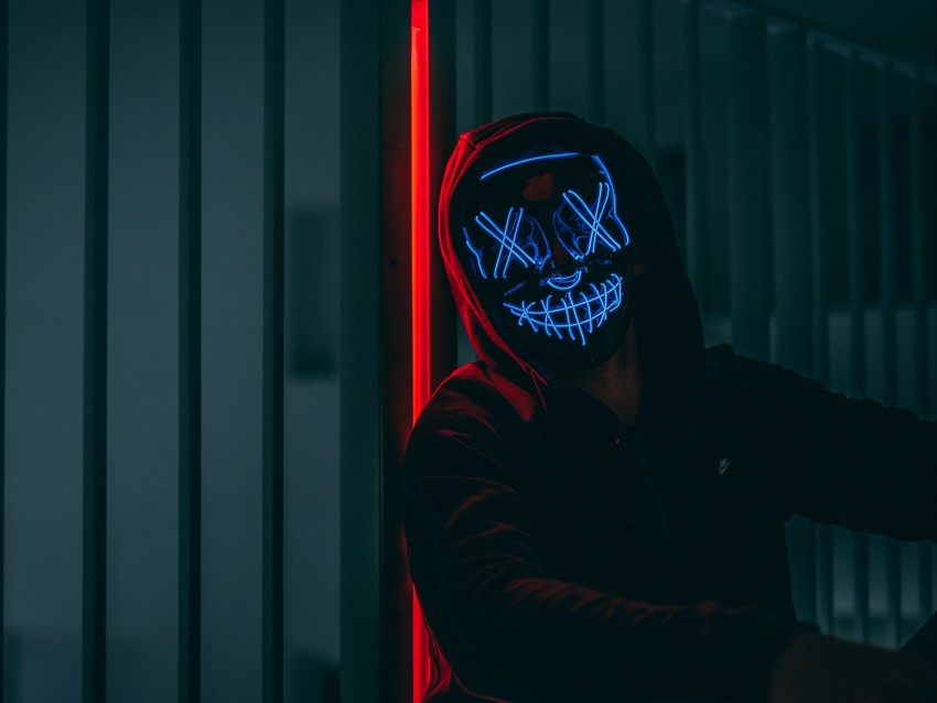 Mask Hood Neon Anonymous Glow Background