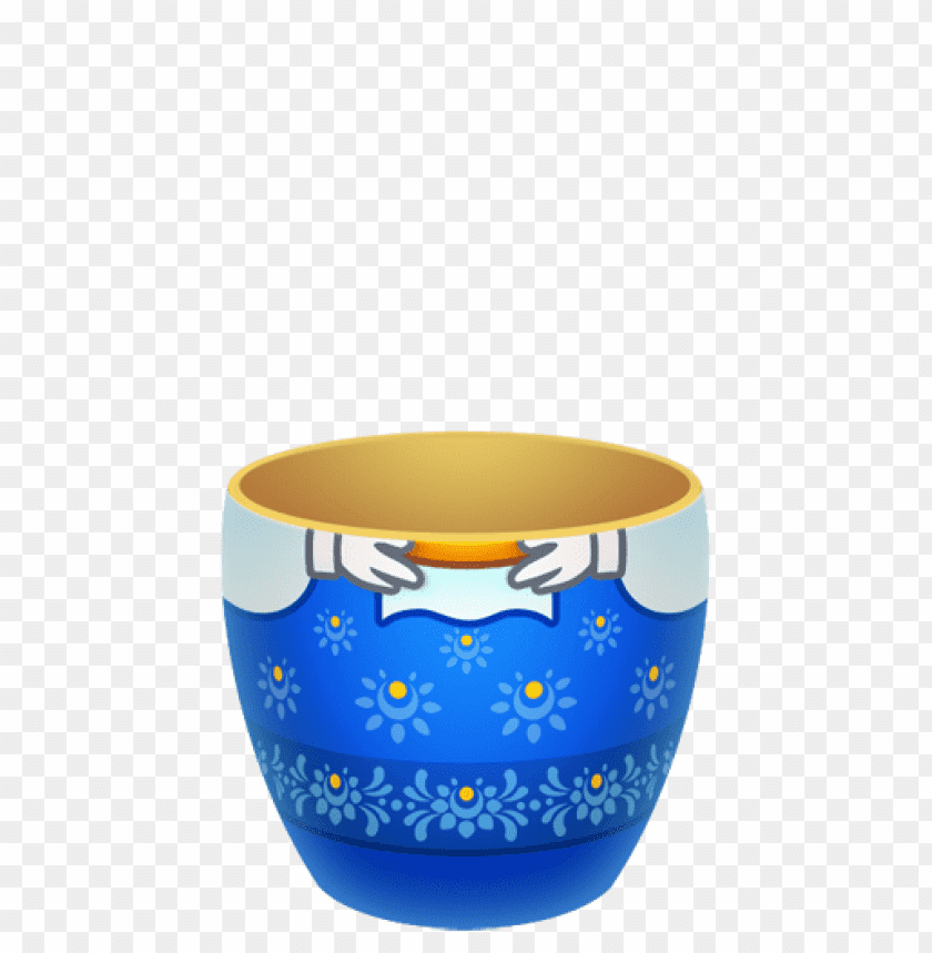 Colorful blue bowl with floral designs and golden interior PNG