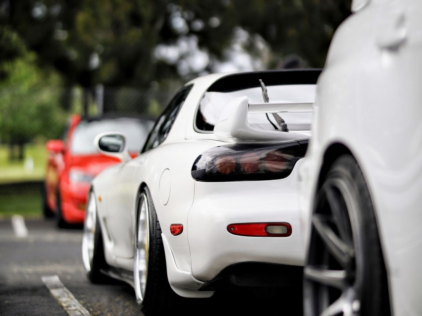 Mazda Rx-7 Mazda Car Sports Car White Rear View Motion Blur Background