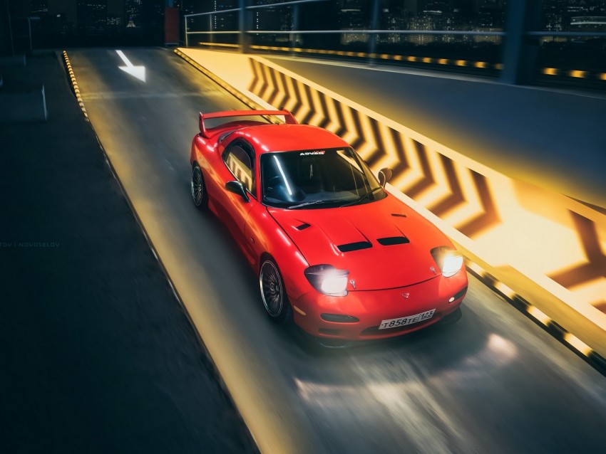 Mazda Rx-7 Mazda Sportscar Red Track Night Speed Background