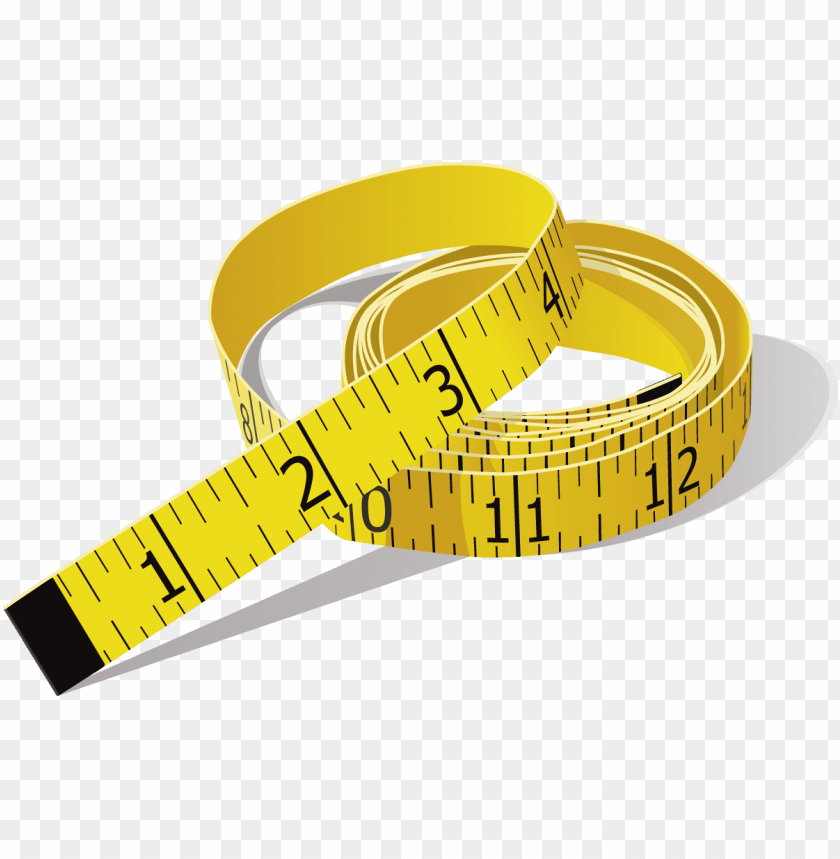 Yellow measuring tape on a transparent background.