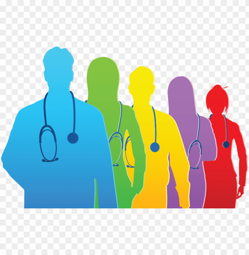 healthcare professionals, medical team, stethoscope, doctor silhouettes, colorful healthcare, medical illustration, healthcare diversity