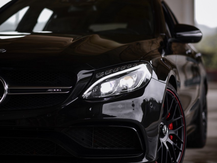 Mercedes-benz C63s Amg Mercedes Car Black Front View Background