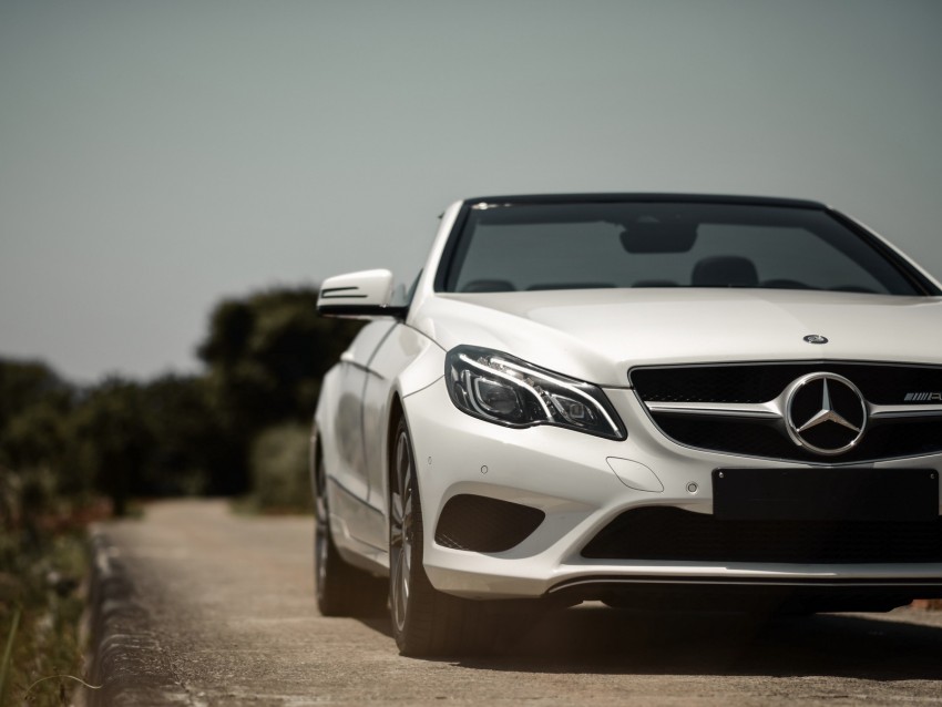 Mercedes-benz E200 Mercedes Car Convertible White Front View Background