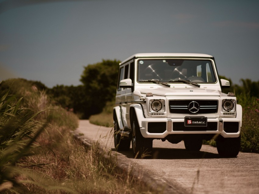 mercedes-benz g 63 amg, mercedes, car, suv, white, front view