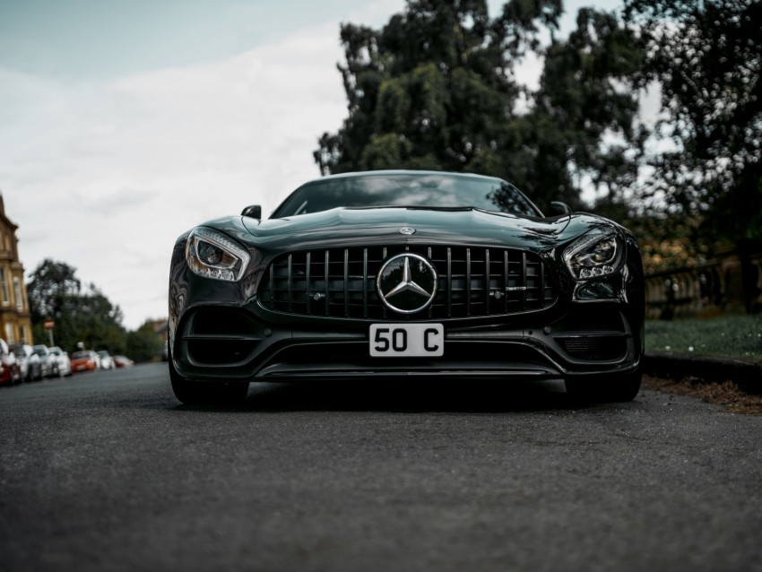 mercedes-benz, mercedes, car, black, sportscar, front view