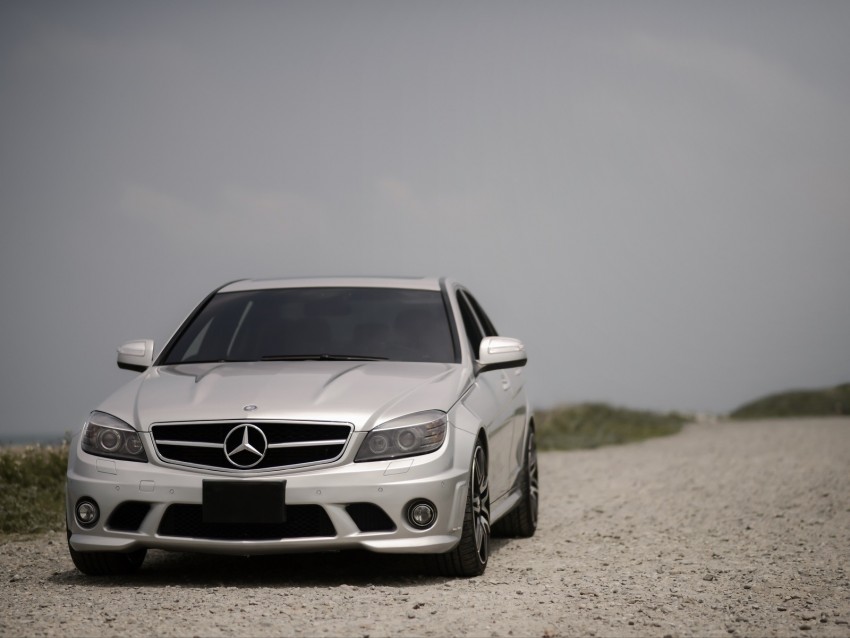 Mercedes-benz W204 Mercedes Car Gray Front View Road Background