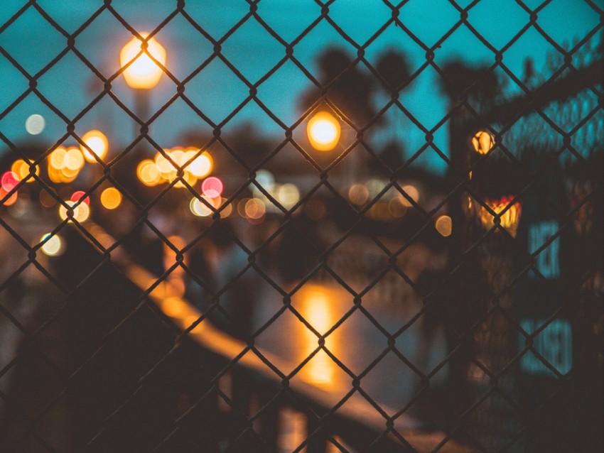 mesh, fence, blur, night, glare