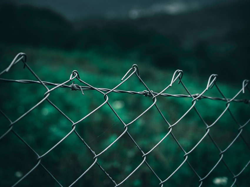 mesh, fence, blur, sky, grass, clouds