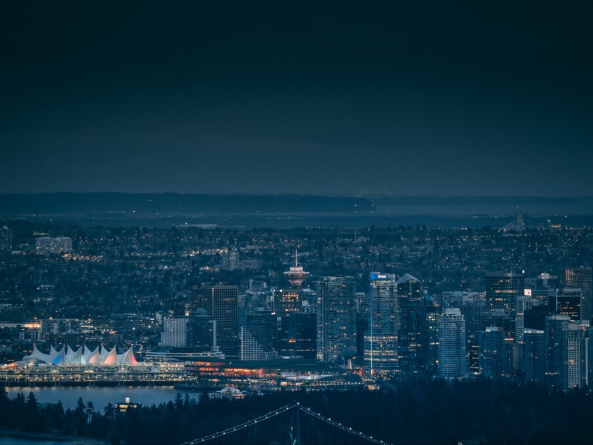 metropolis, night, cityscape, darkness, city lights, vancouver, canada