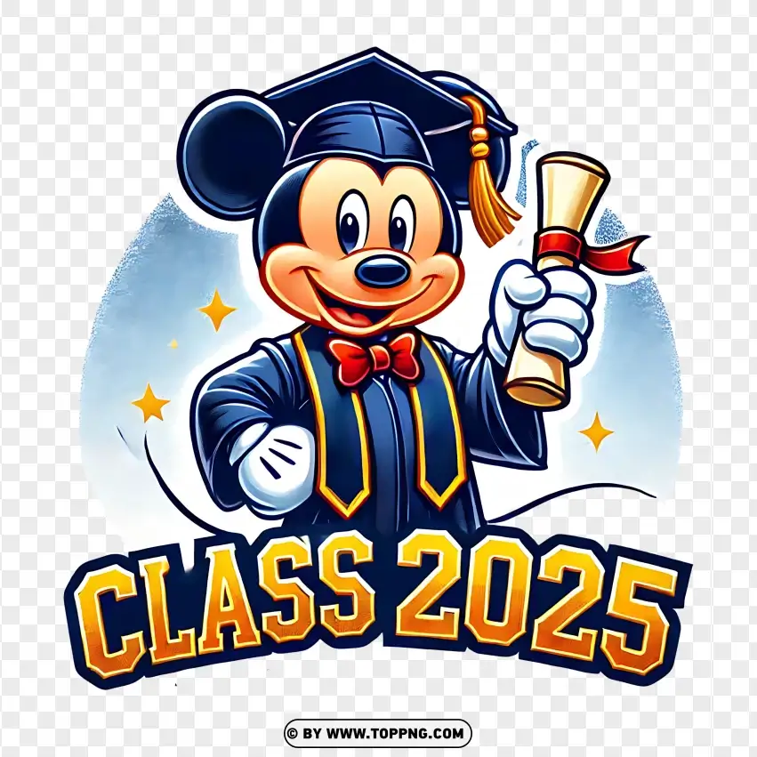 Mickey Mouse Class Of 2025 With Diploma And Hat PNG Transparent Background