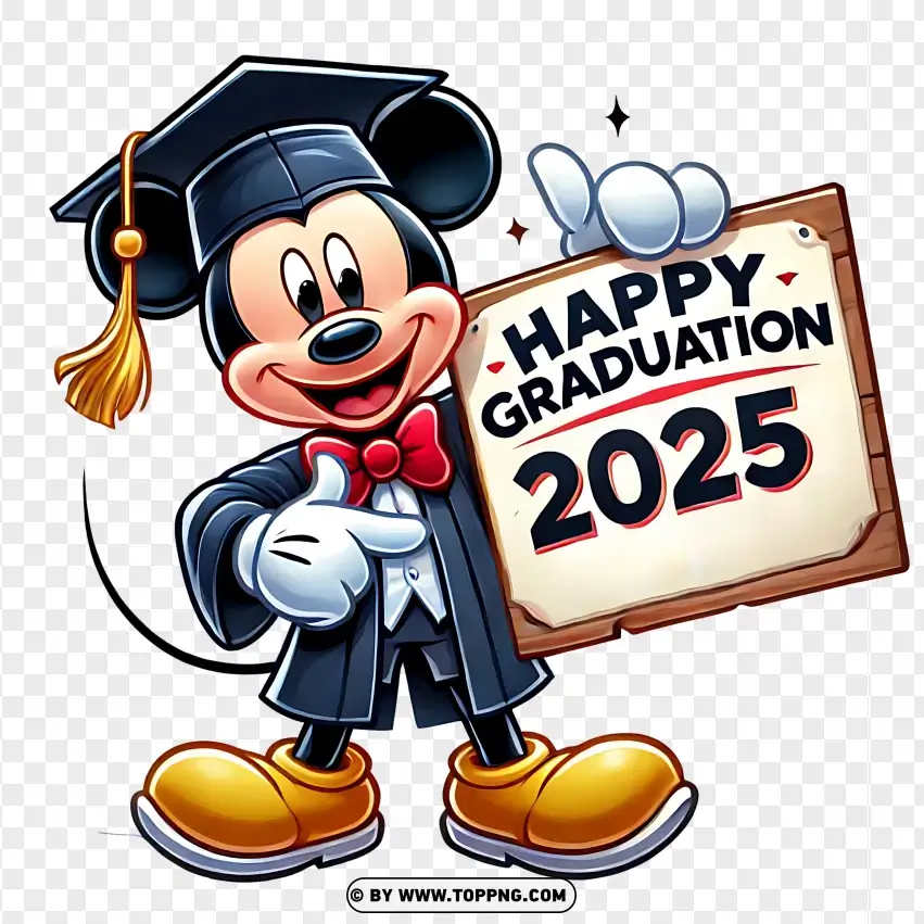 Mickey Mouse Holding Graduation 2025 Sign PNG Transparent Background