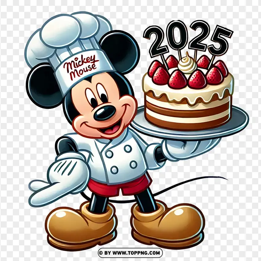 Mickey Mouse With Cake Celebrating 2025 PNG Transparent Background