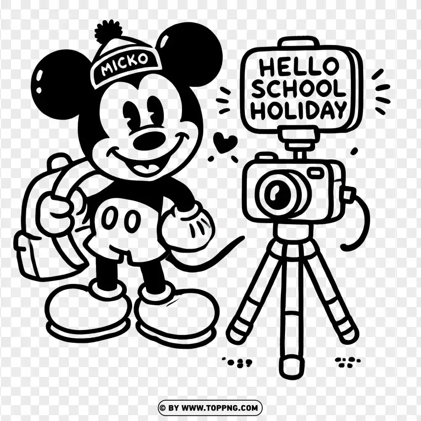 Mickey Mouse With Camera Celebrating School Holiday PNG Transparent Background